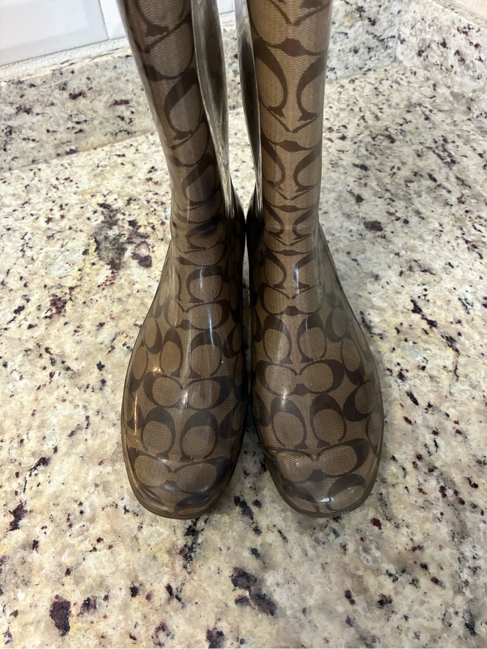 Coach Brown Signature Monogram Knee-High Rain Boots - Picture 4 of 8